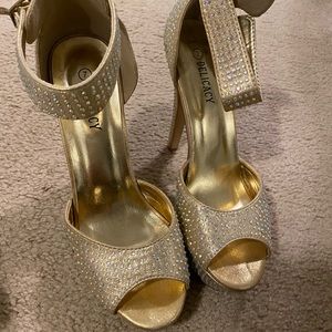 Gold crystal heels